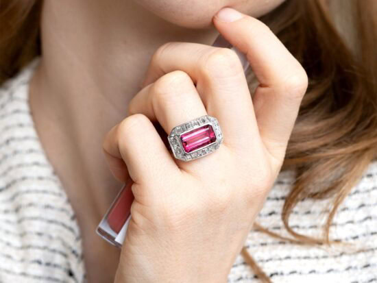 Pink Tourmaline Dress Ring On Hand