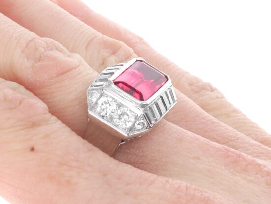 Pink Tourmaline and Diamond Dress Ring On Hand
