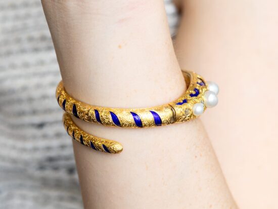 Wearing Saltwater Pearl Bangle Close Up
