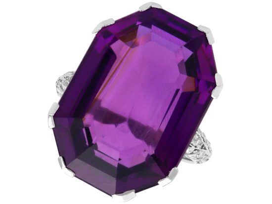 Antique Circa 1925 Amethyst and 0.28ct Diamond Ring