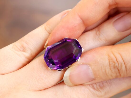 Amethyst and 0.28ct Diamond, Platinum Ring