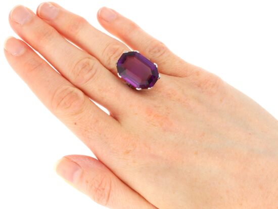 Amethyst and Platinum Ring On Hand