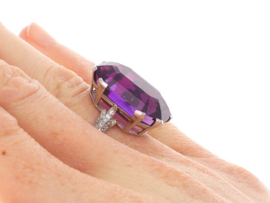 Wearing Amethyst and 0.28ct Diamond, Platinum Ring