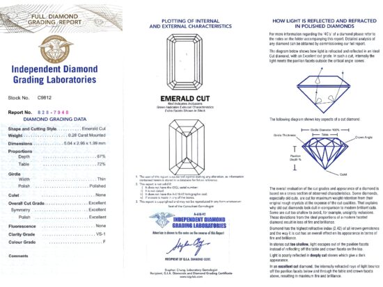 Luxury 14 carat Diamond Line Bracelet in Platinum certificate