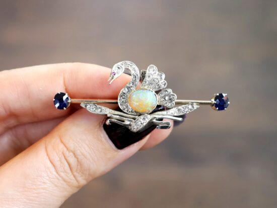 Victorian Gemstone Swan Brooch