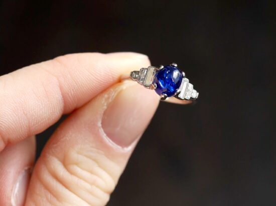 Cabochon Sapphire Ring Close Up