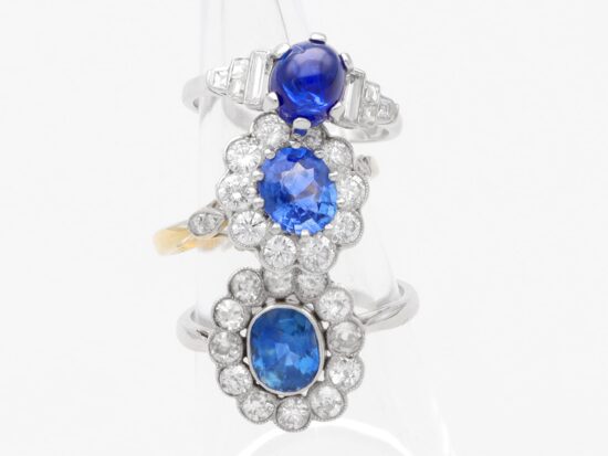 Sapphire and Diamond Cluster Rings