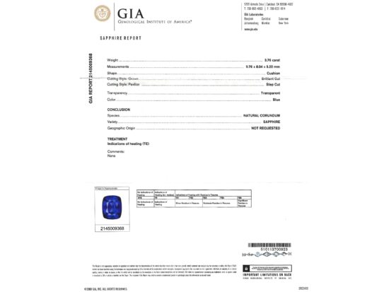 GIA Sapphire Certificate Image
