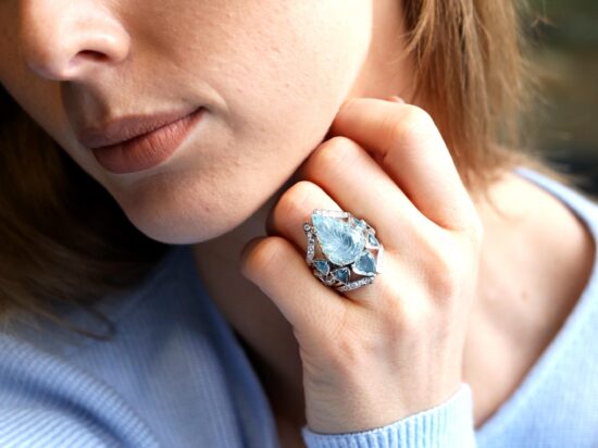 Carved Aquamarine Ring On Hand