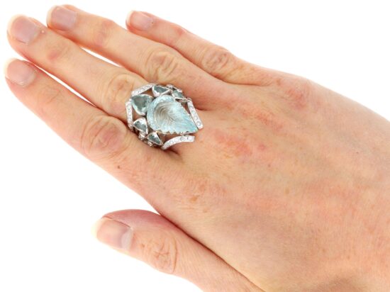 Aquamarine Ring Worn On Hand
