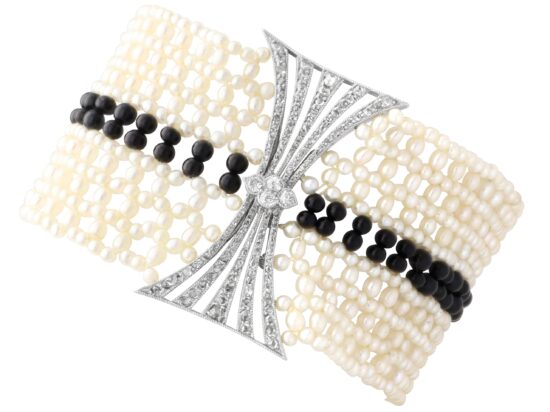 Antique Pearl and Onyx Bead Bracelet