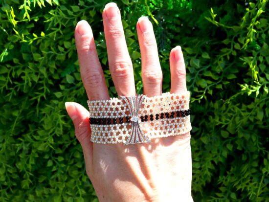 Onyx and Seed Pearl Bracelet On Hand