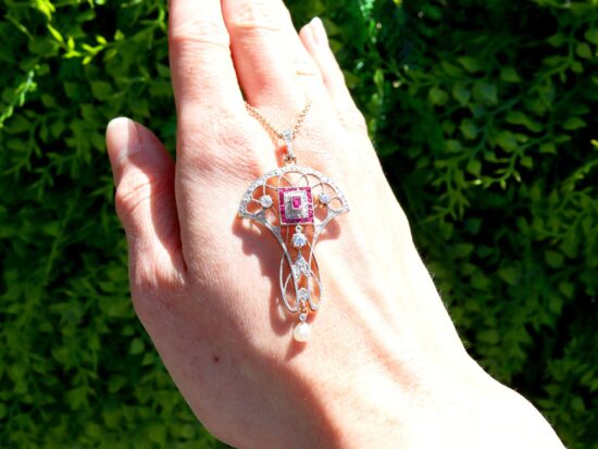Antique Ruby Pearl Pendant