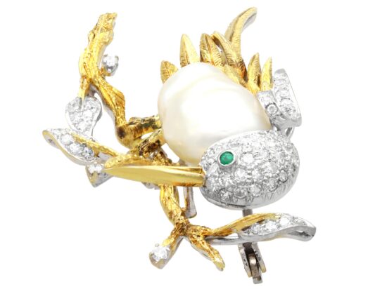 Blister Pearl Bird Brooch Front