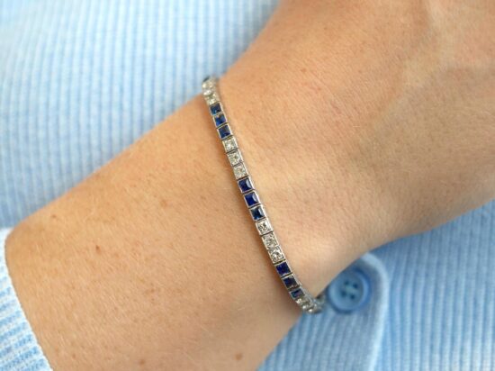 Wearing Platinum Sapphire Diamond Bracelet
