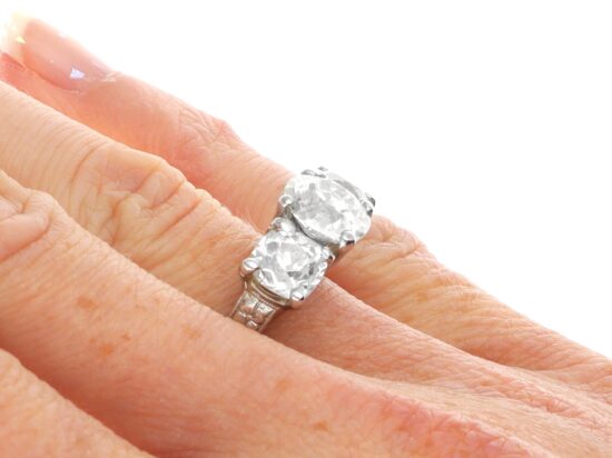 4.5 Carat Diamond Trilogy Ring in Platinum on hand