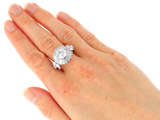 wearing Antique Ballerina Diamond Ring in Platinum