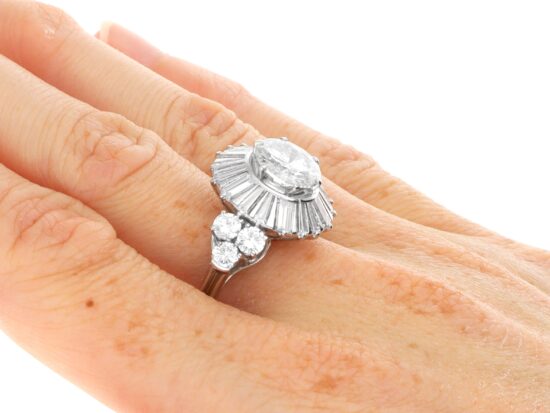Antique Ballerina Diamond Ring in Platinum wearing