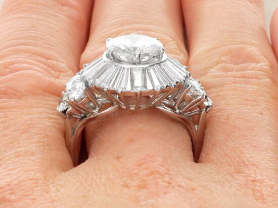 Antique Ballerina Diamond Ring in Platinum on finger