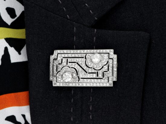 Diamond and Platinum Brooch Worn