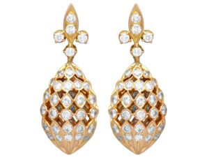 Vintage Teardrop Diamond Drop Earrings In Yellow Gold