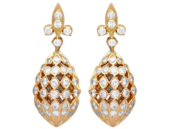 Vintage Teardrop Diamond Drop Earrings In Yellow Gold