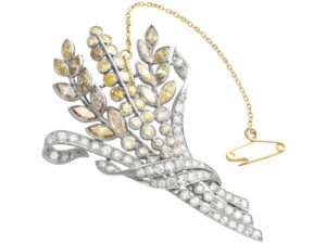 Yellow Diamond Flower Spray Brooch in Palladium