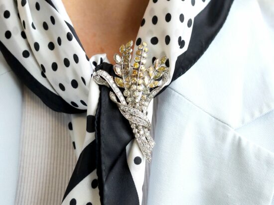 Antique Diamond Brooch Being Worn