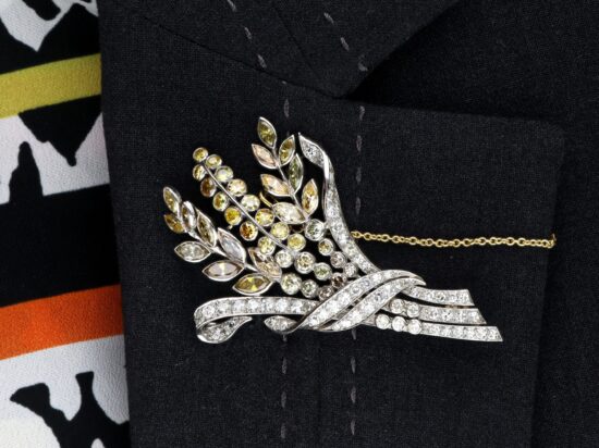 Yellow Diamond Brooch Wearing Detail