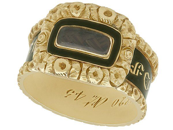 Black Enamel and Yellow Gold Mourning Ring