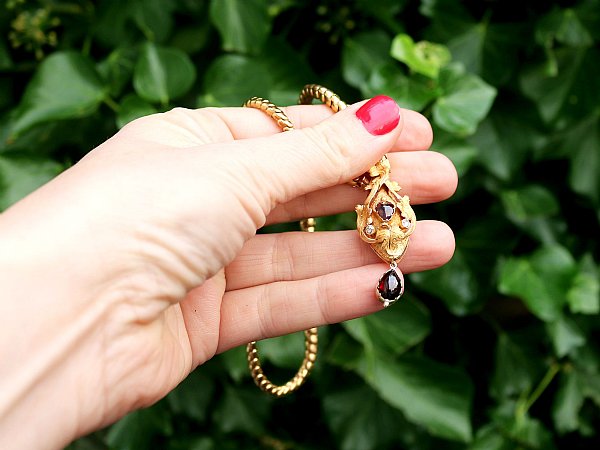 Garnet and Diamond Yellow Gold Snake Necklace 