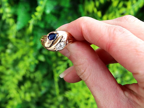 Sapphire and 0.77ct Diamond, 18ct Yellow Gold Snake Ring