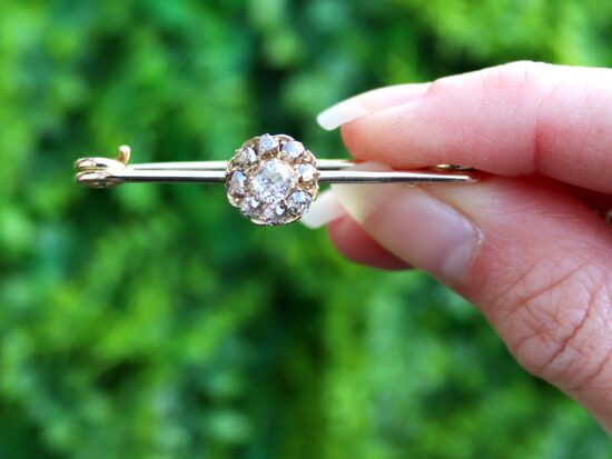1900s Yellow Gold Diamond Bar Brooch outside