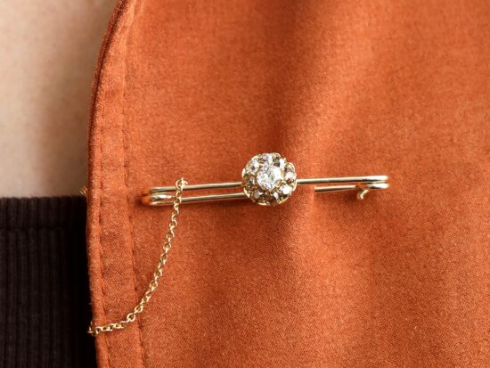 wearing 1900s Yellow Gold Diamond Bar Brooch