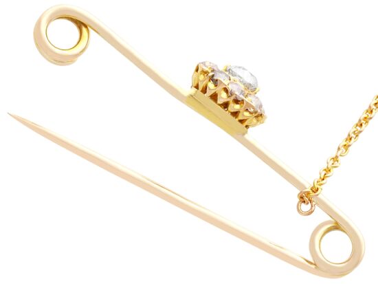 1900s Yellow Gold Diamond Bar Brooch open