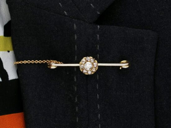 wearing 1900s Yellow Gold Diamond Bar Brooch
