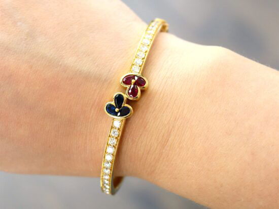 Ruby Sapphire Gold Bangle On Wrist