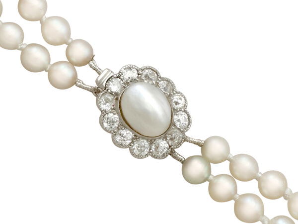 double strand pearl necklace diamond cluster clasp