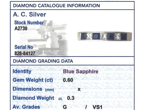 diamond and sapphire eternity ring grading card
