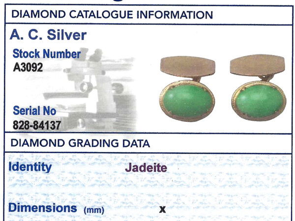 jade cufflinks grading card