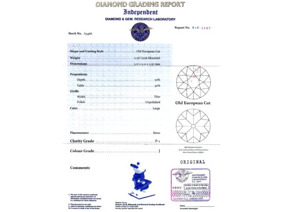 Antique Diamond Bar Brooch certificate