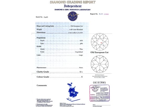 Antique Diamond Bar Brooch certificate