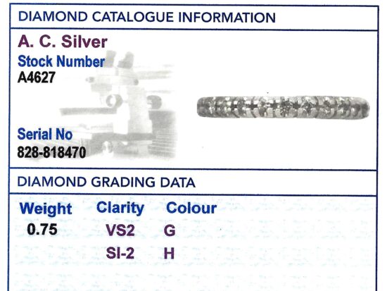 14ct White Gold Diamond Eternity Ring grading card