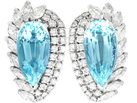 White Gold Aquamarine Earrings Fron
