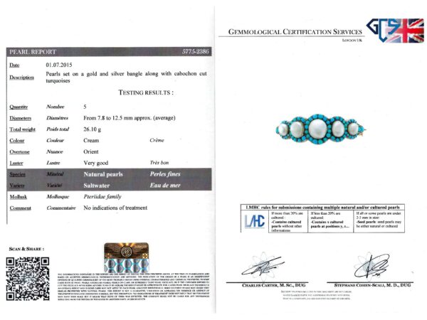 Pearl Turquoise Bangle Certificate Included