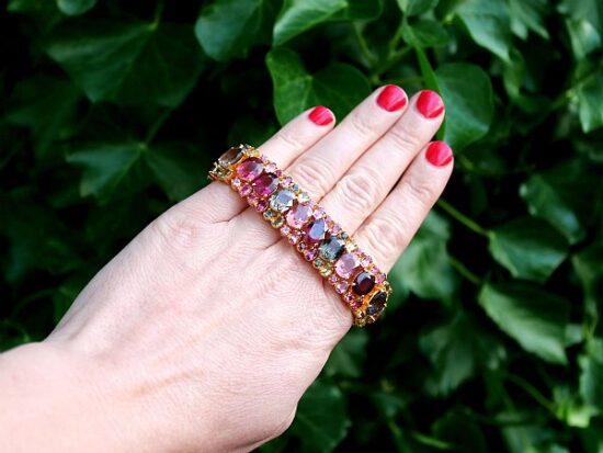 gold tourmaline peridot bracelet in daylight