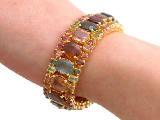 wearing vintage gold tourmaline peridot bracelet