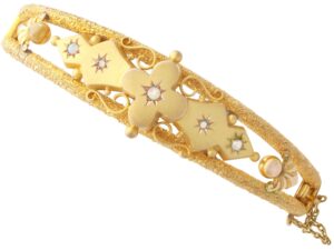 Victorian Opal Diamond Yellow Gold Bangle