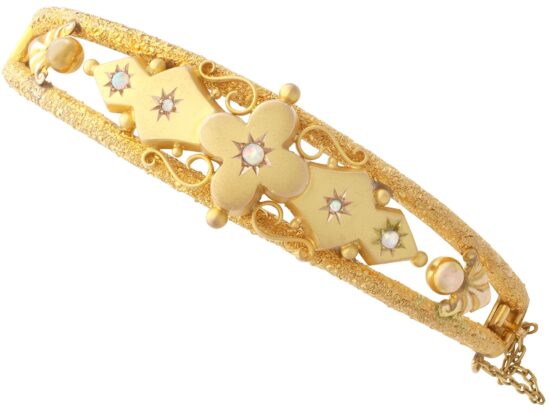 Victorian Opal Diamond Yellow Gold Bangle