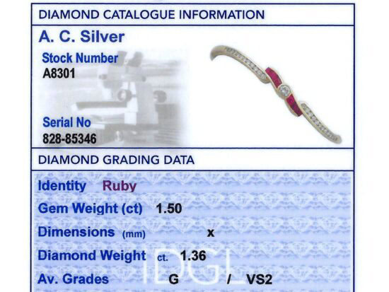 Ruby and Diamond Bangle grading card